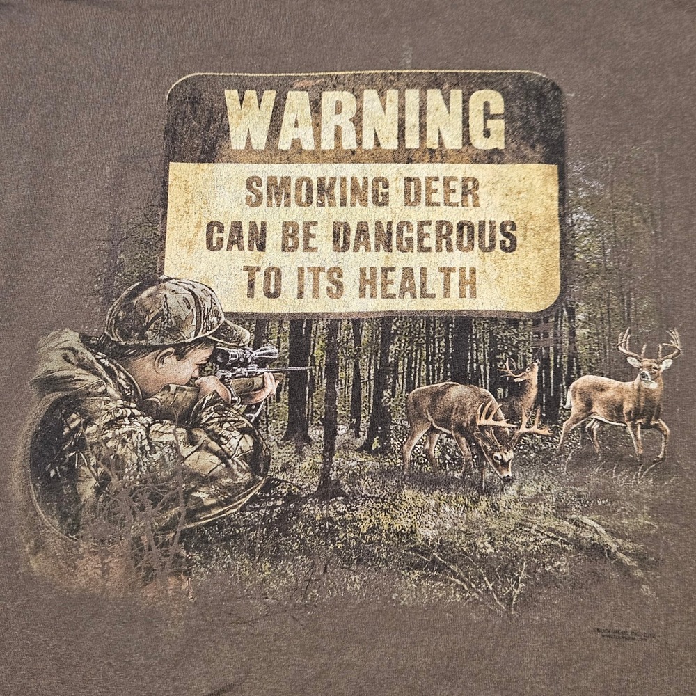 Buck Wear T-Shirt Mens Large Brown Graphic Hunting Smoking Deer Funny Hunter